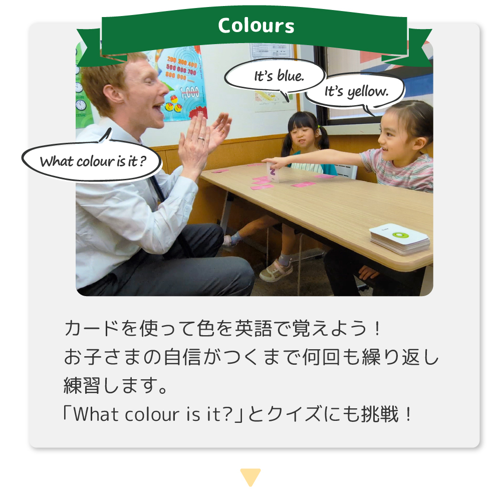 「What is it?」「It’s a cat!」講師と会話をしながら動物の名前を覚えよう！