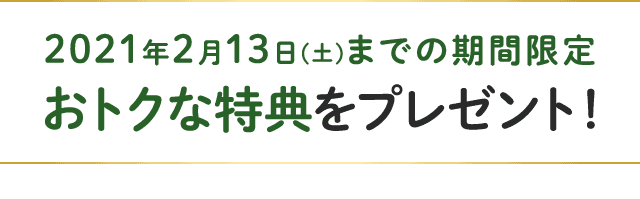2021年2月13日(土)までの期間限定 おトクな特典をプレゼント!